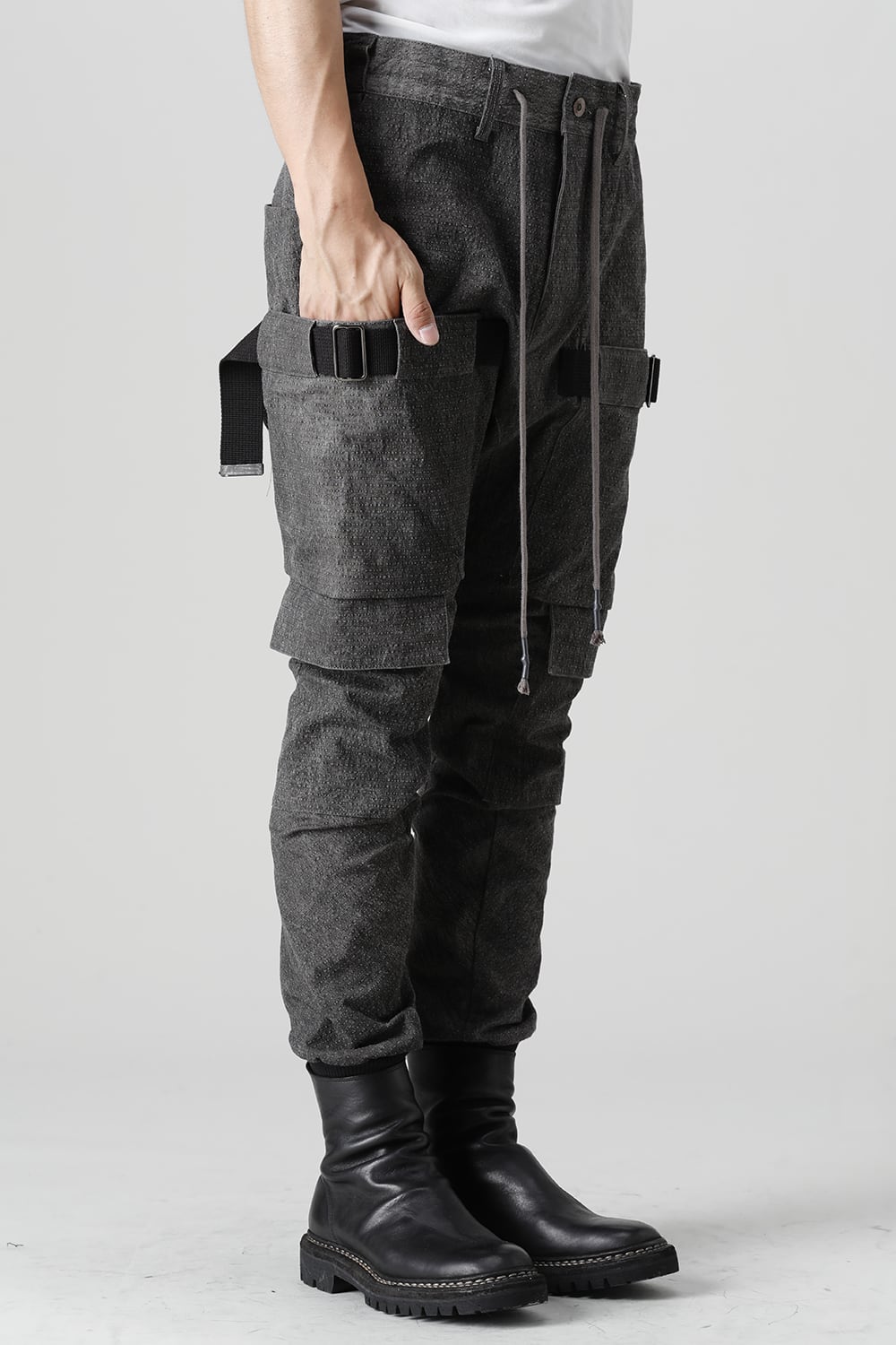 ディンプルワッシャーコットンストレッチリップストップマルチポケットカーゴジョグパンツ ダスト