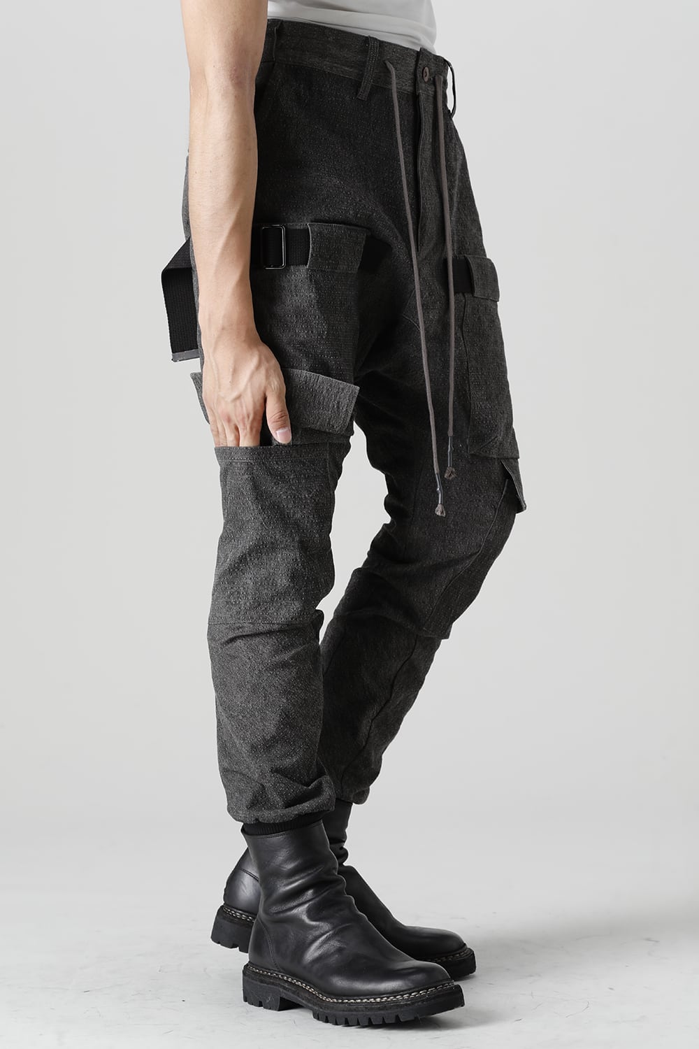 ディンプルワッシャーコットンストレッチリップストップマルチポケットカーゴジョグパンツ ダスト