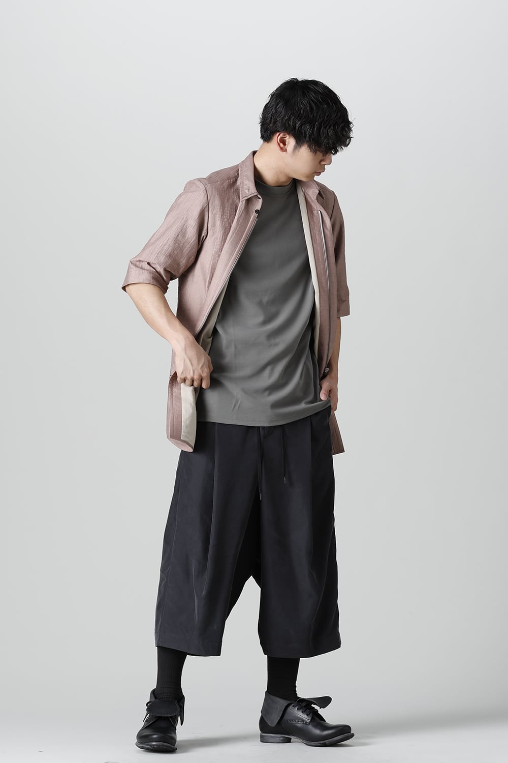 Baggy cropped pants rayon/polyester poplin  Black