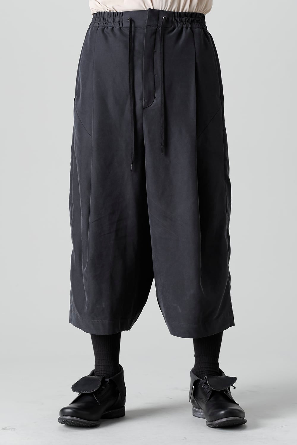 Baggy cropped pants rayon/polyester poplin  Black