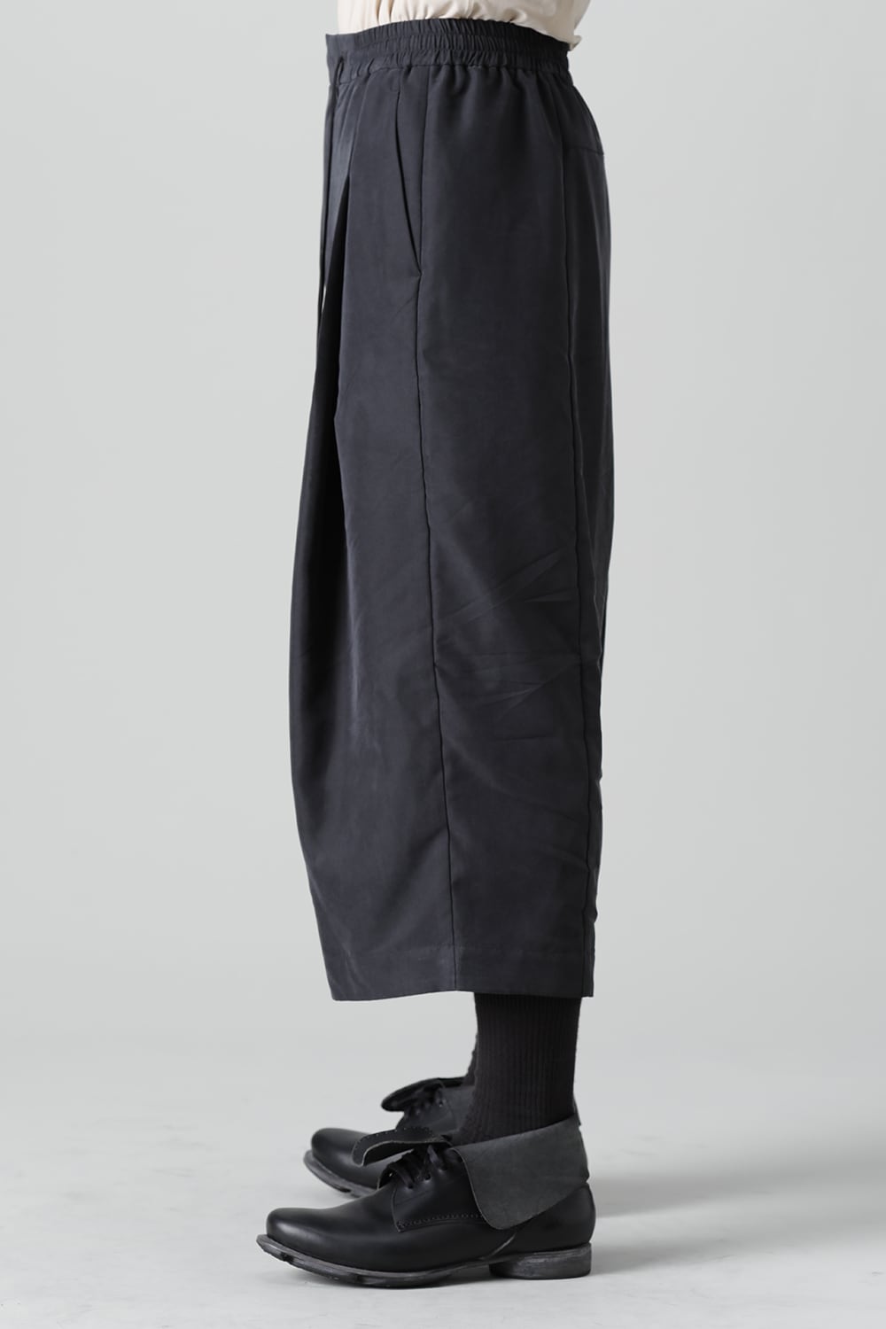 Baggy cropped pants rayon/polyester poplin  Black