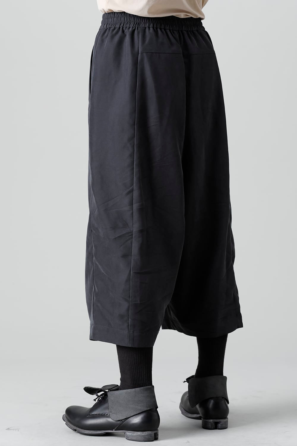 Baggy cropped pants rayon/polyester poplin  Black