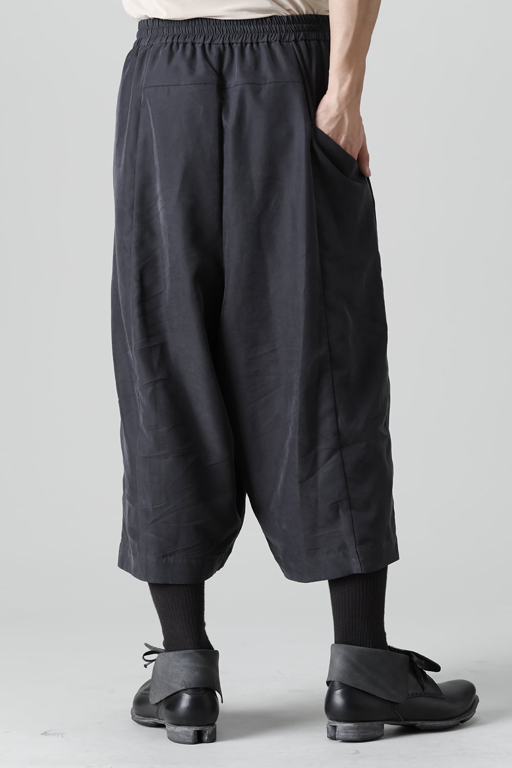 Baggy cropped pants rayon/polyester poplin  Black