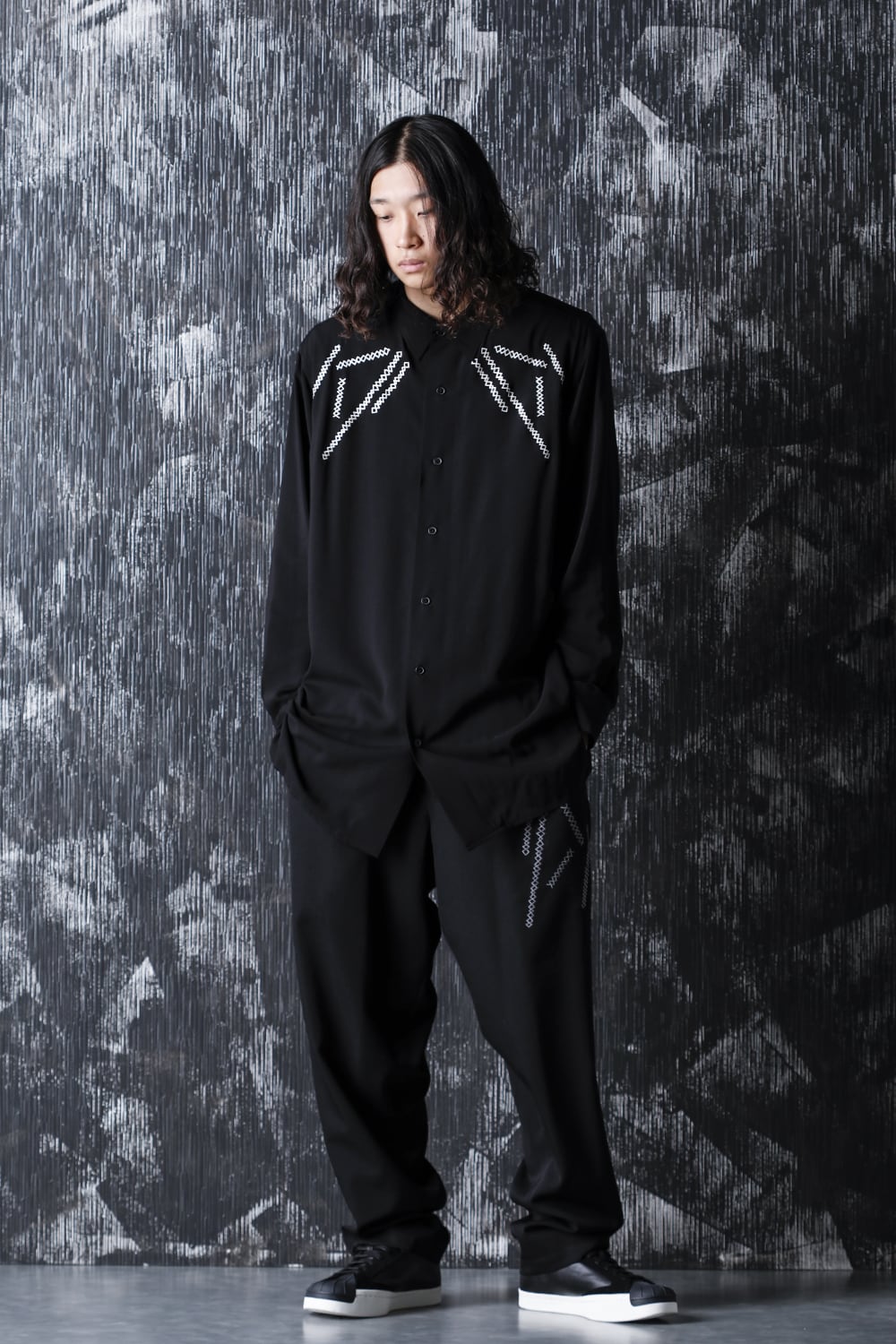 Embroidery Fine string Wool gabardine Pants