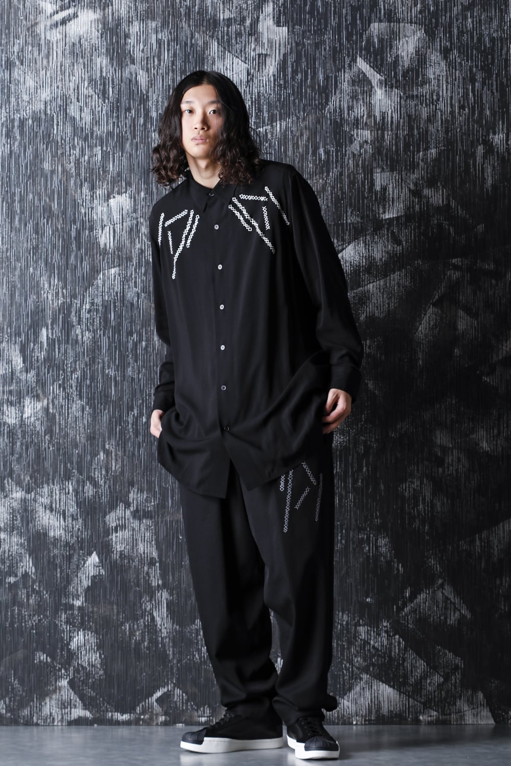 Embroidery Fine string Wool gabardine Pants