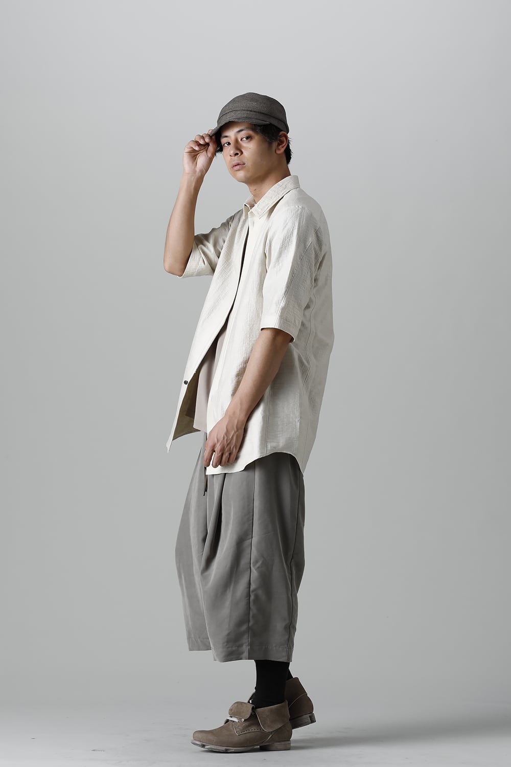 Baggy cropped pants rayon/polyester poplin  Olive