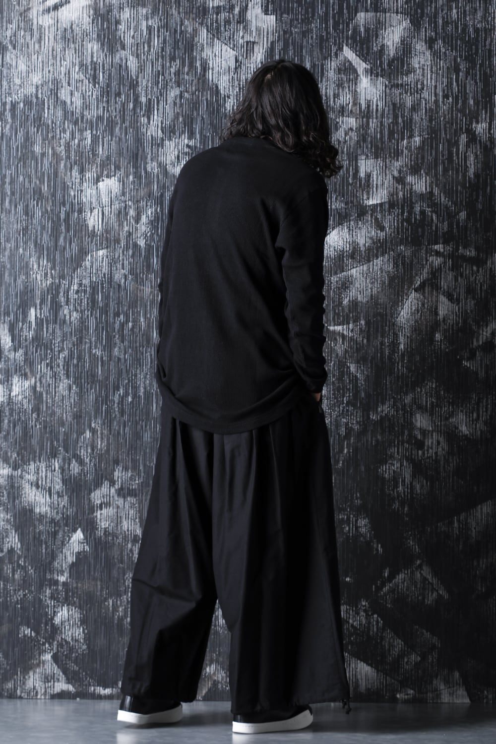 ​Henry neck Garment dye ​Waffle Long sleeve T-Shirt