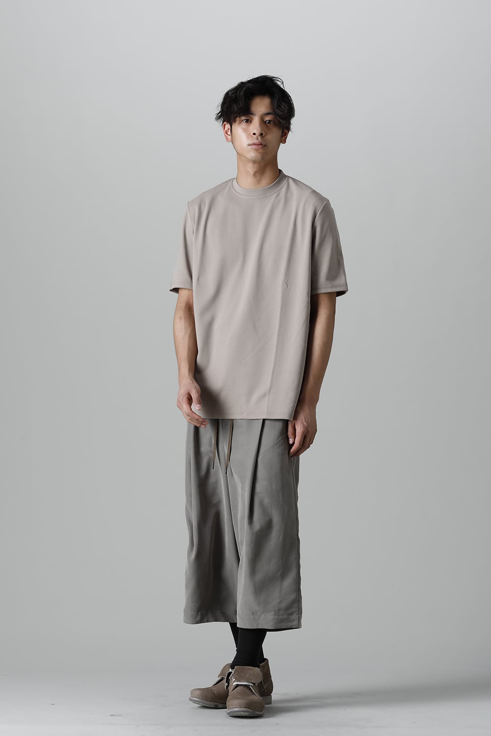 Baggy cropped pants rayon/polyester poplin  Olive