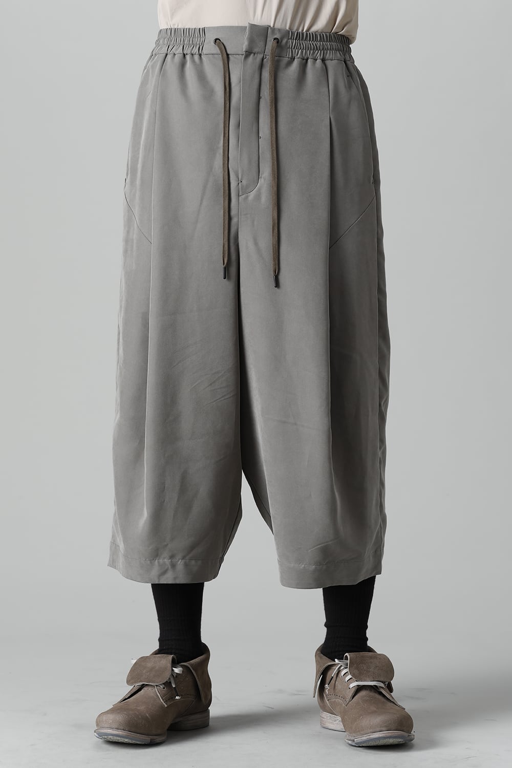 Baggy cropped pants rayon/polyester poplin  Olive