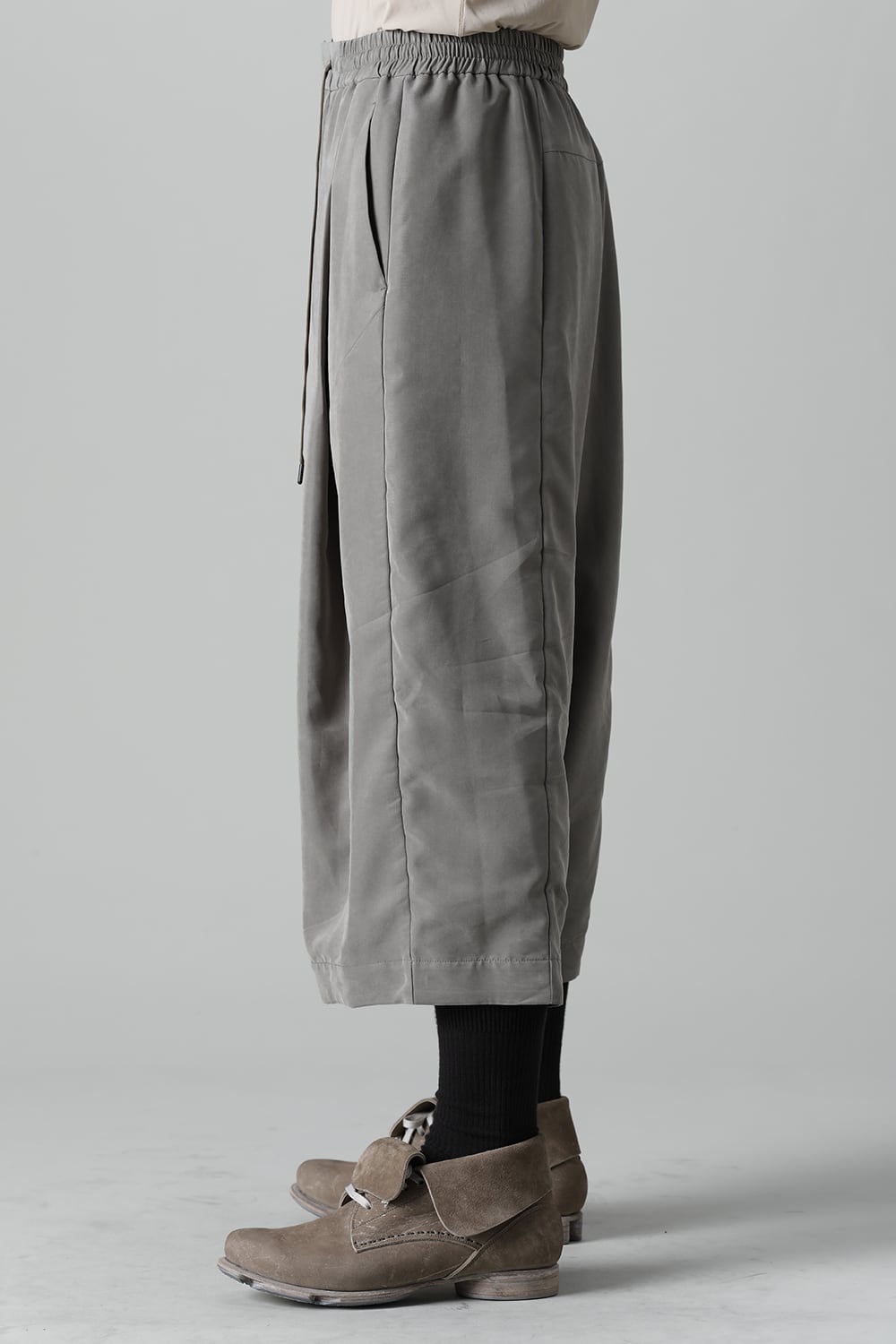 Baggy cropped pants rayon/polyester poplin  Olive