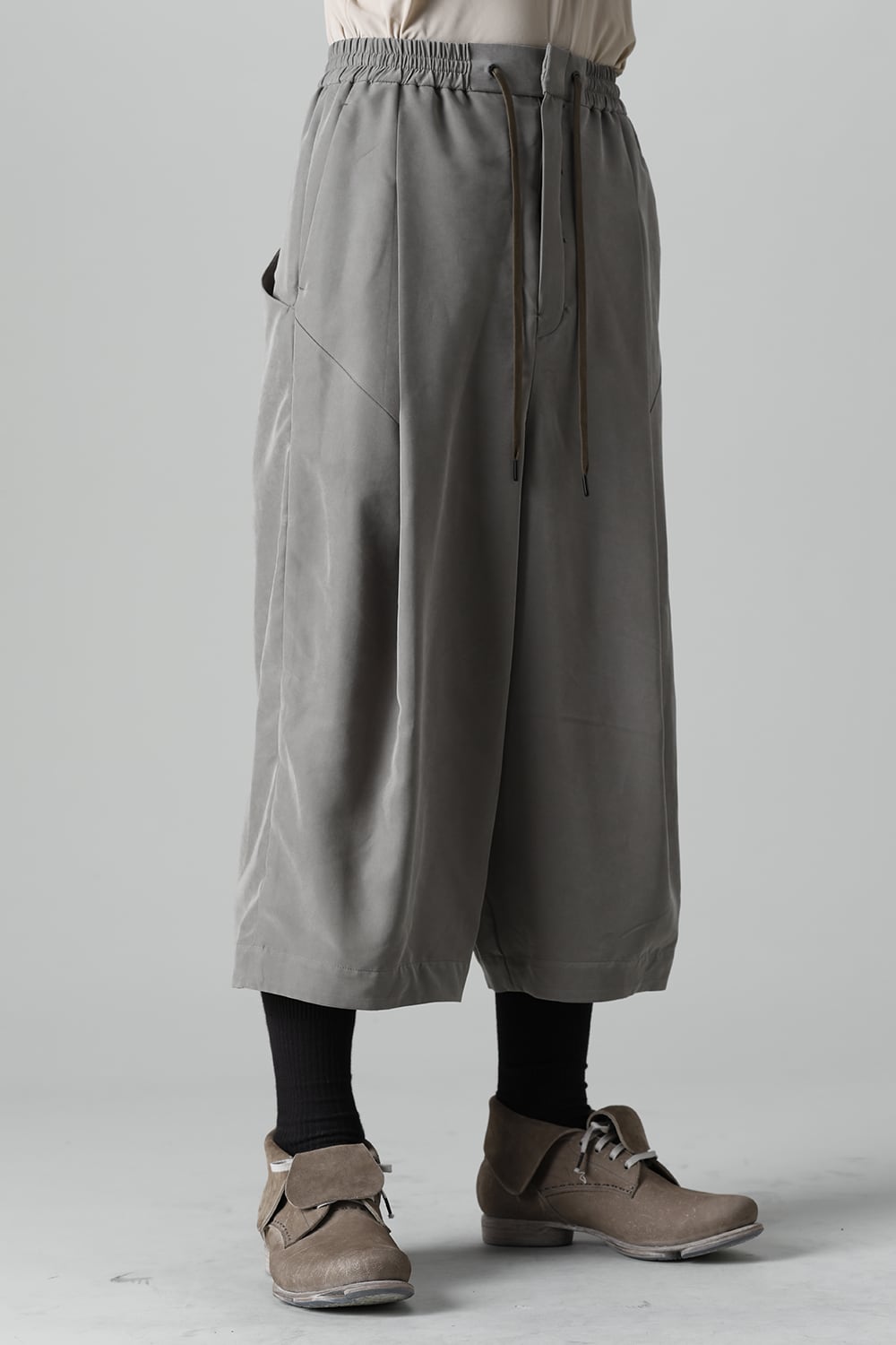 Baggy cropped pants rayon/polyester poplin  Olive