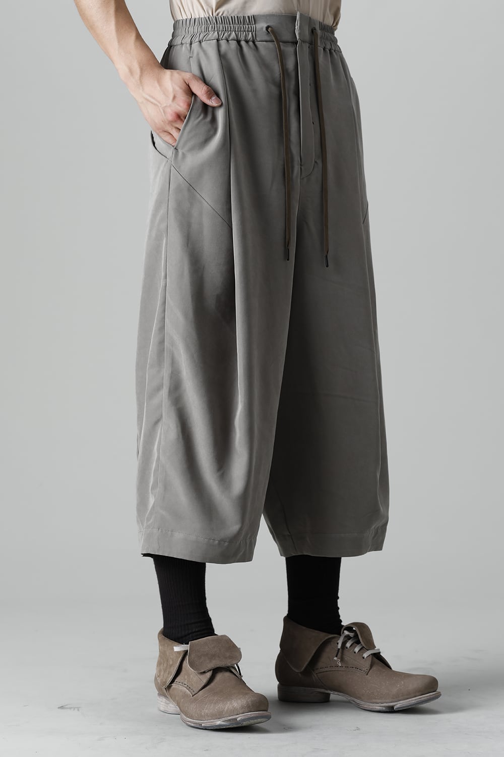 Baggy cropped pants rayon/polyester poplin  Olive