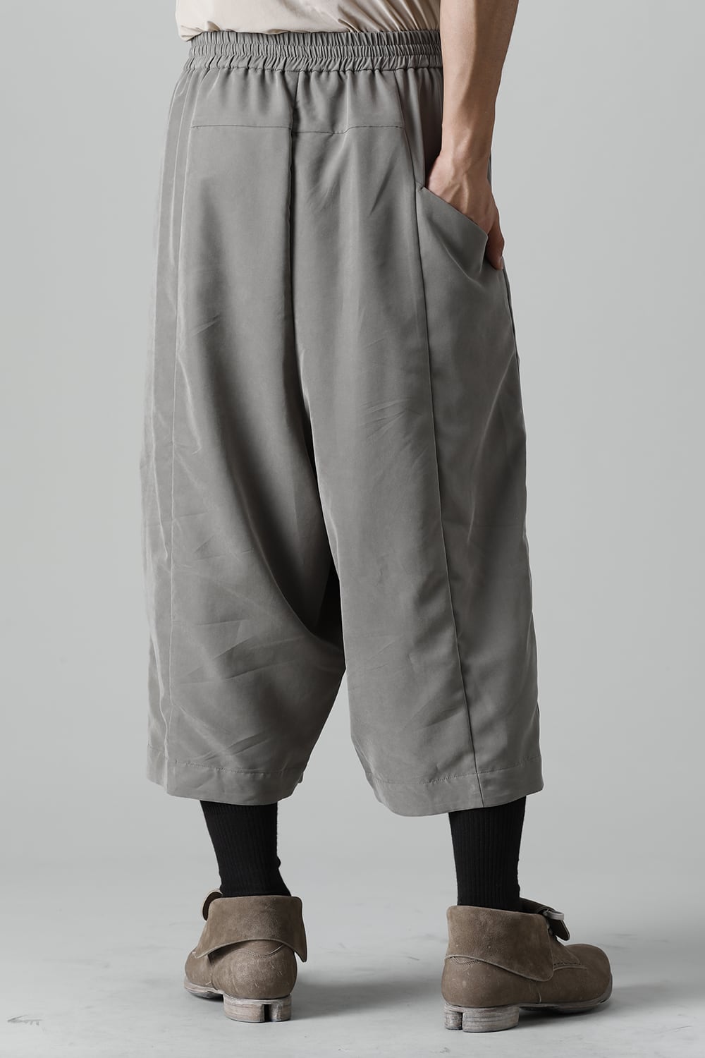 Baggy cropped pants rayon/polyester poplin  Olive