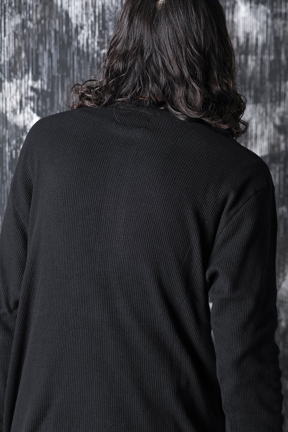 ​Henry neck Garment dye ​Waffle Long sleeve T-Shirt