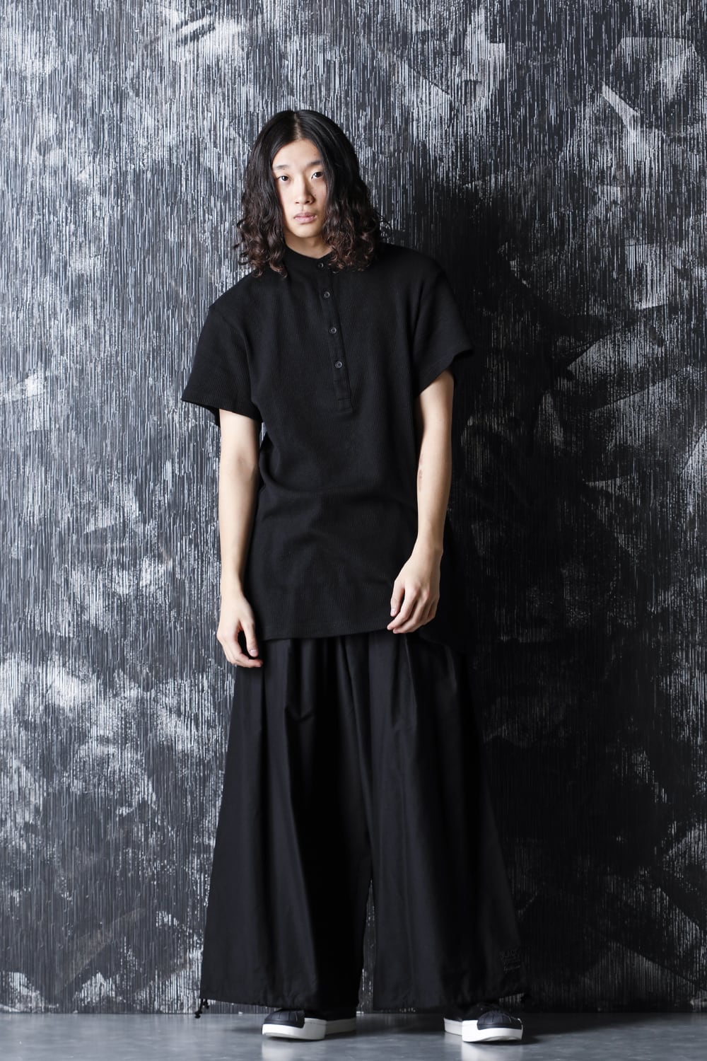 ​Henry neck Garment dye ​Waffle Short sleeve T-Shirt