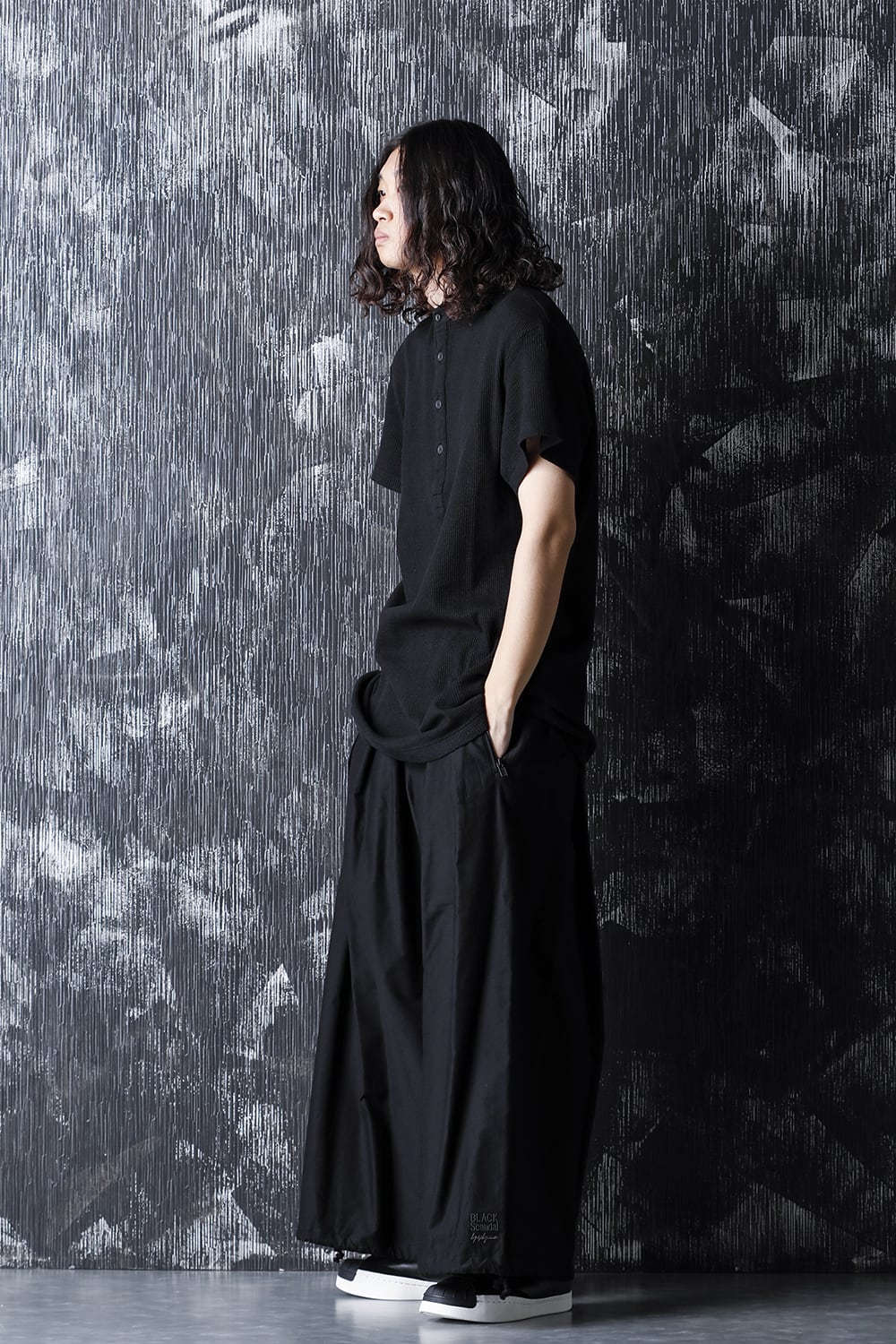 ​Henry neck Garment dye ​Waffle Short sleeve T-Shirt