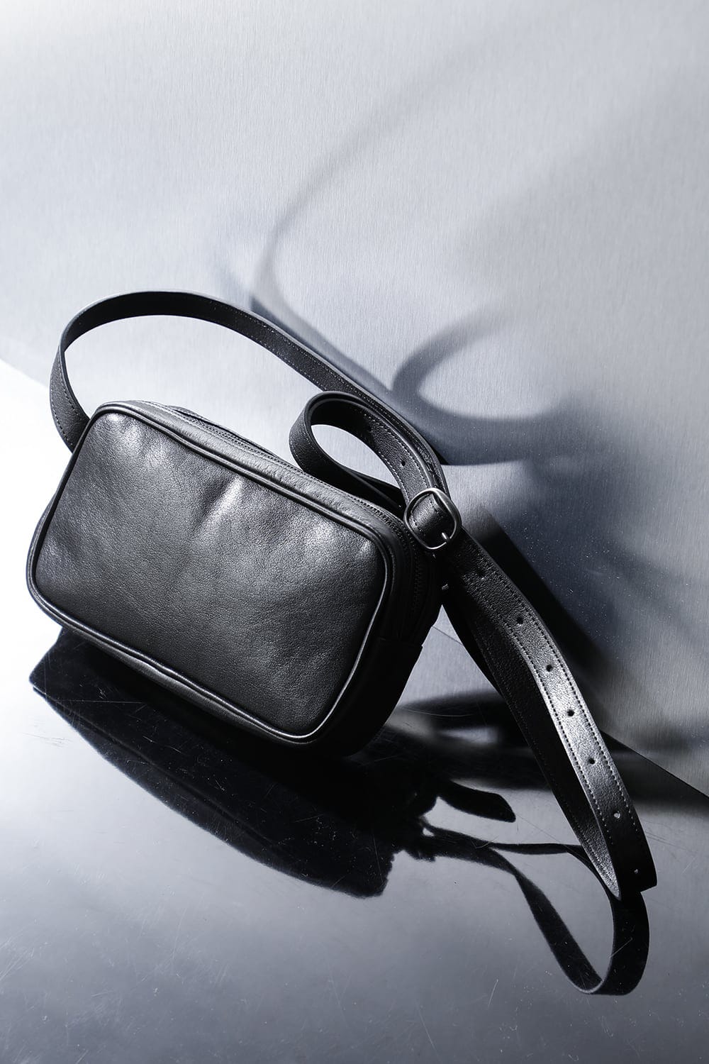 Leather shoulder bag 'double zip'