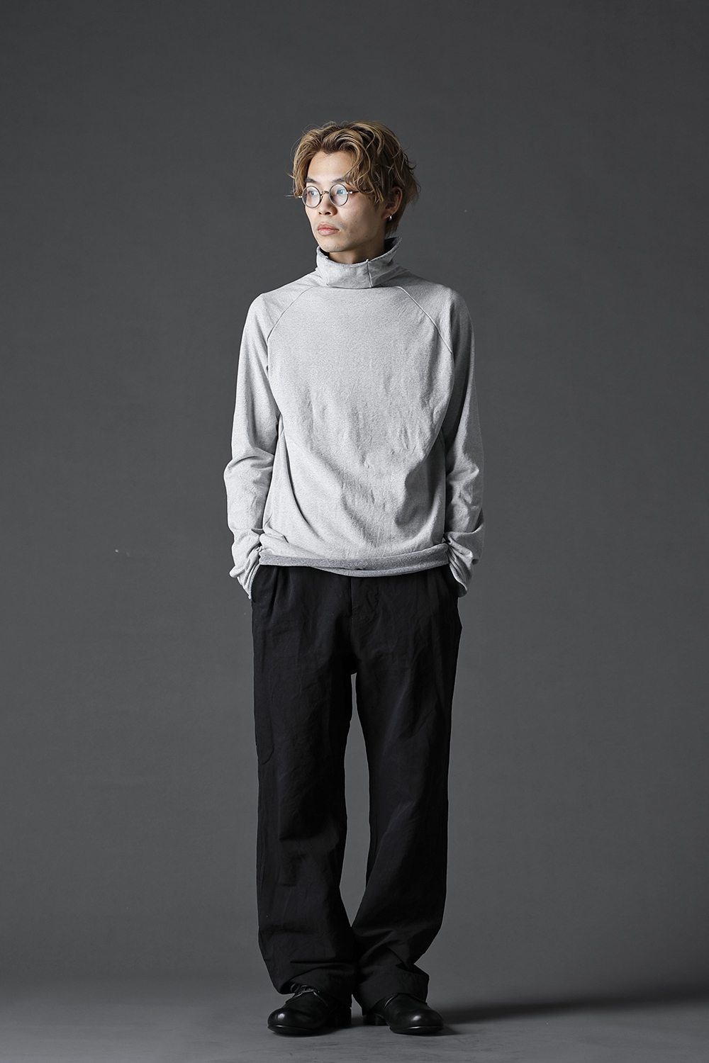 リバーシブルコットン ボトルネック Tシャツ アイスグレー