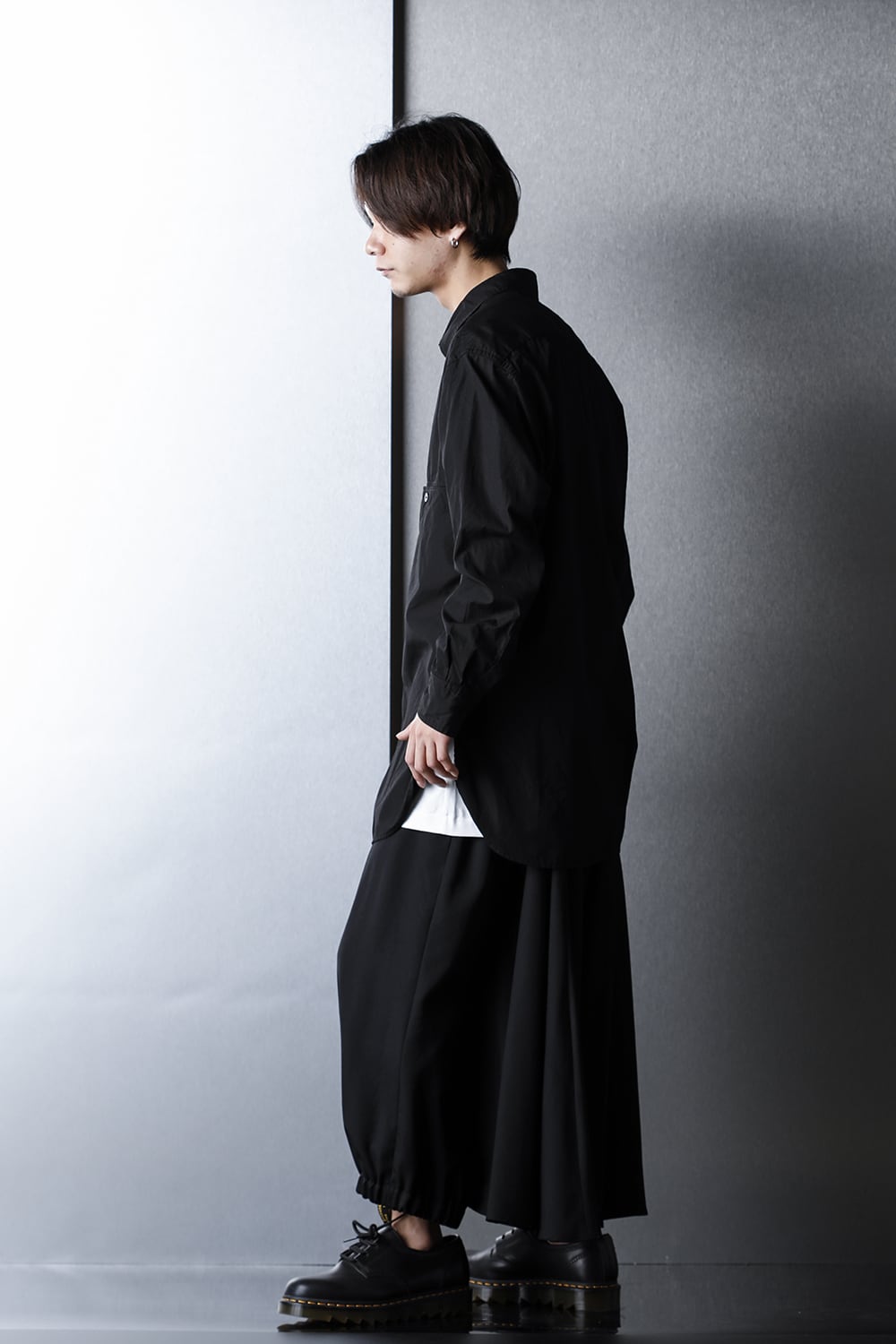 Patch Chest Chain stitch Broad shirt Black