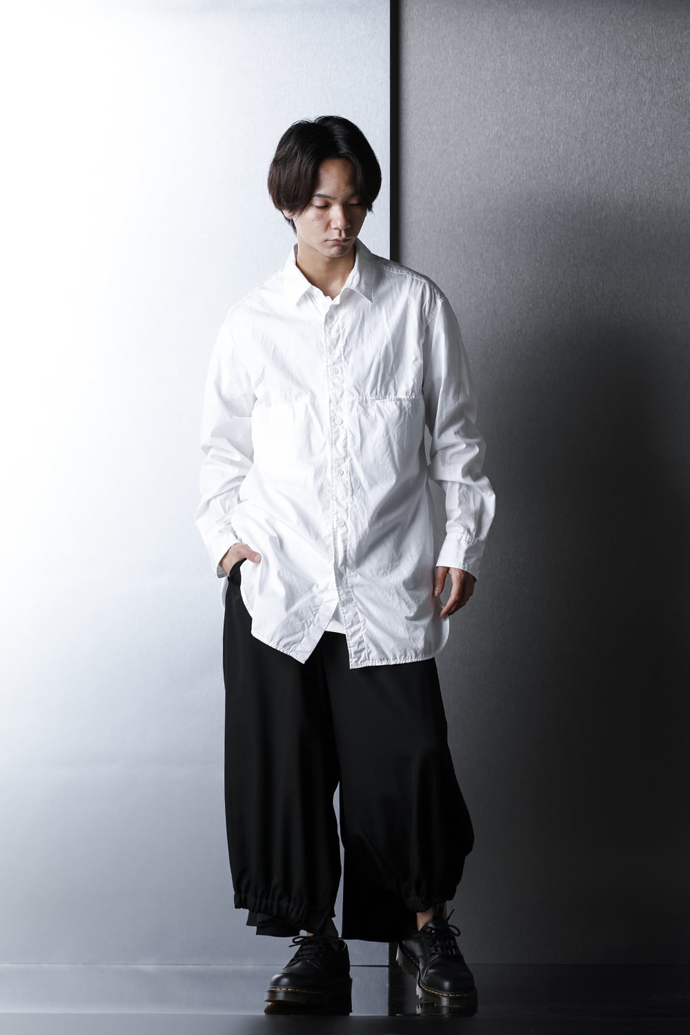 Patch Chest Chain stitch Broad shirt White