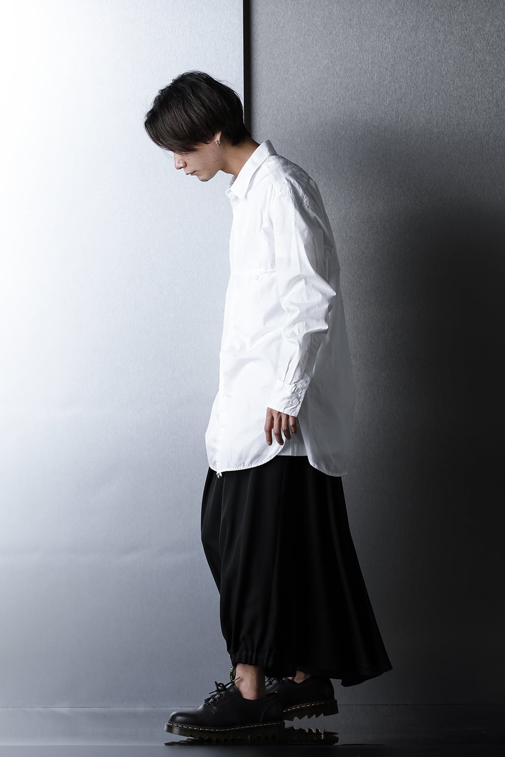 Patch Chest Chain stitch Broad shirt White