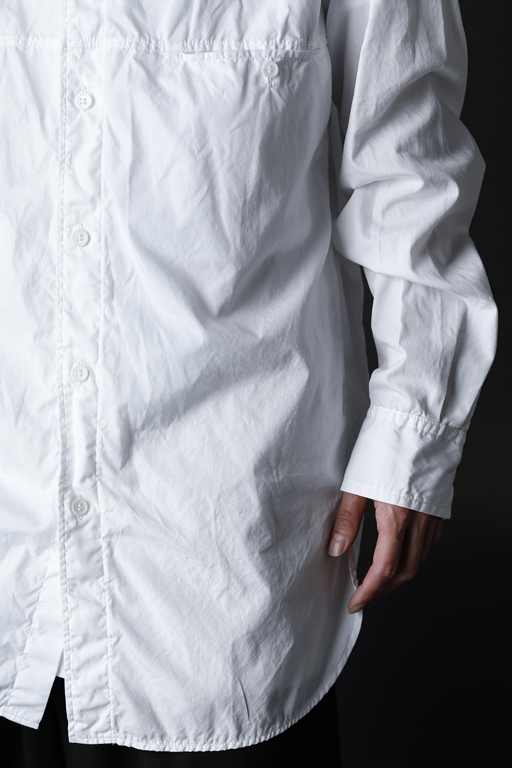 Patch Chest Chain stitch Broad shirt White