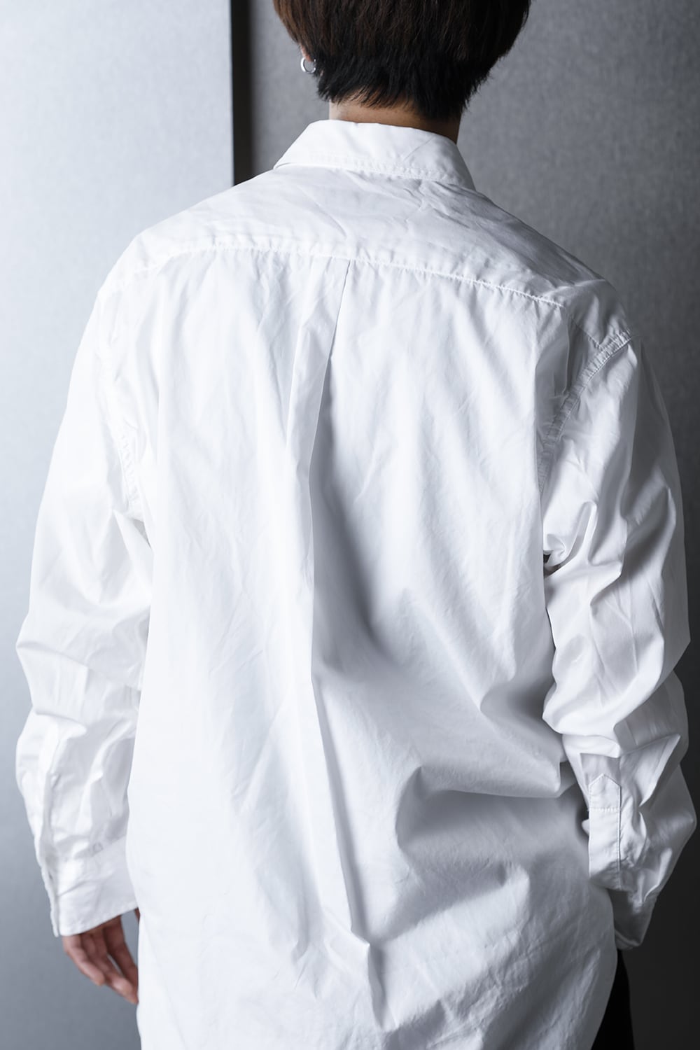 Patch Chest Chain stitch Broad shirt White