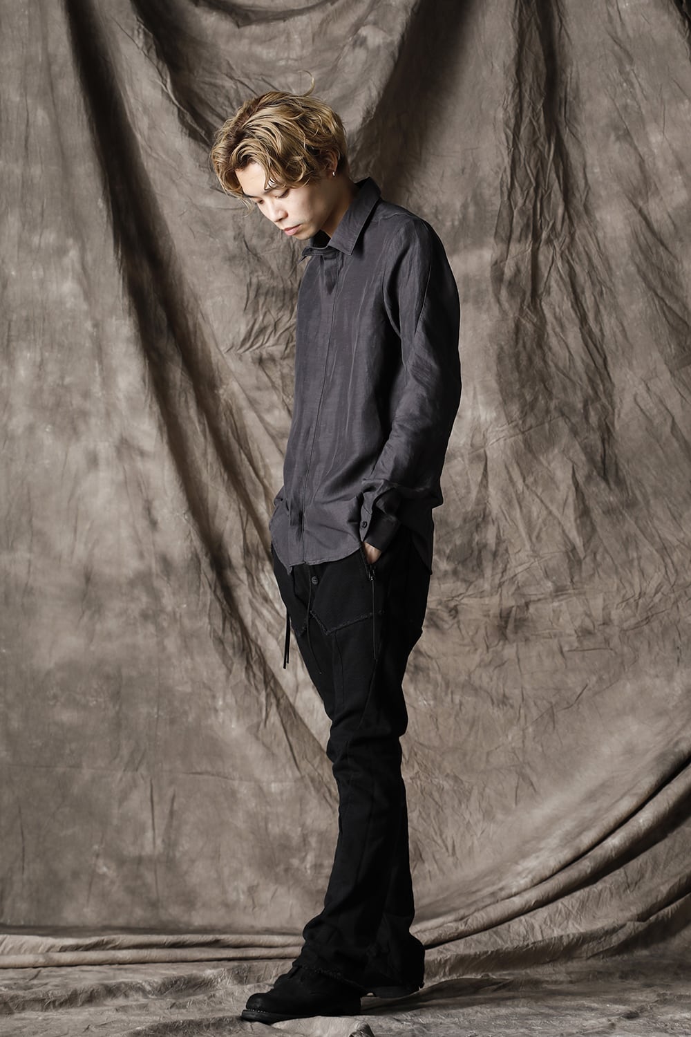 リネン×レーヨンシャツ Charcoal