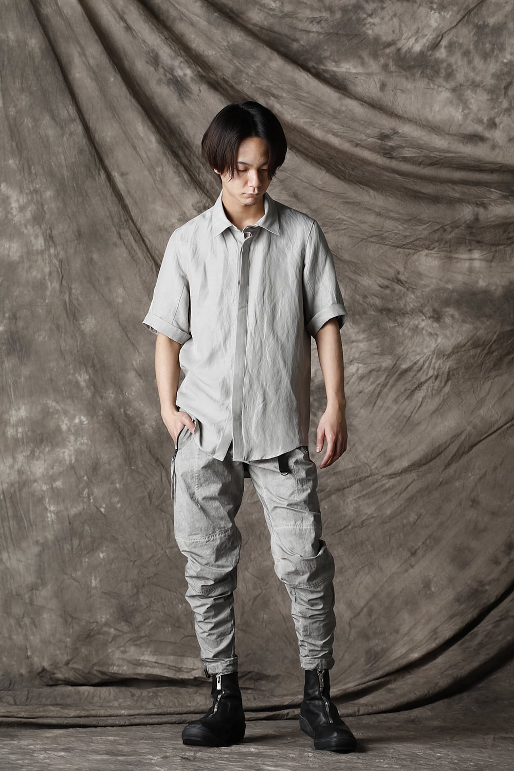 リネン×レーヨンハーフスリーブシャツ Dusty White