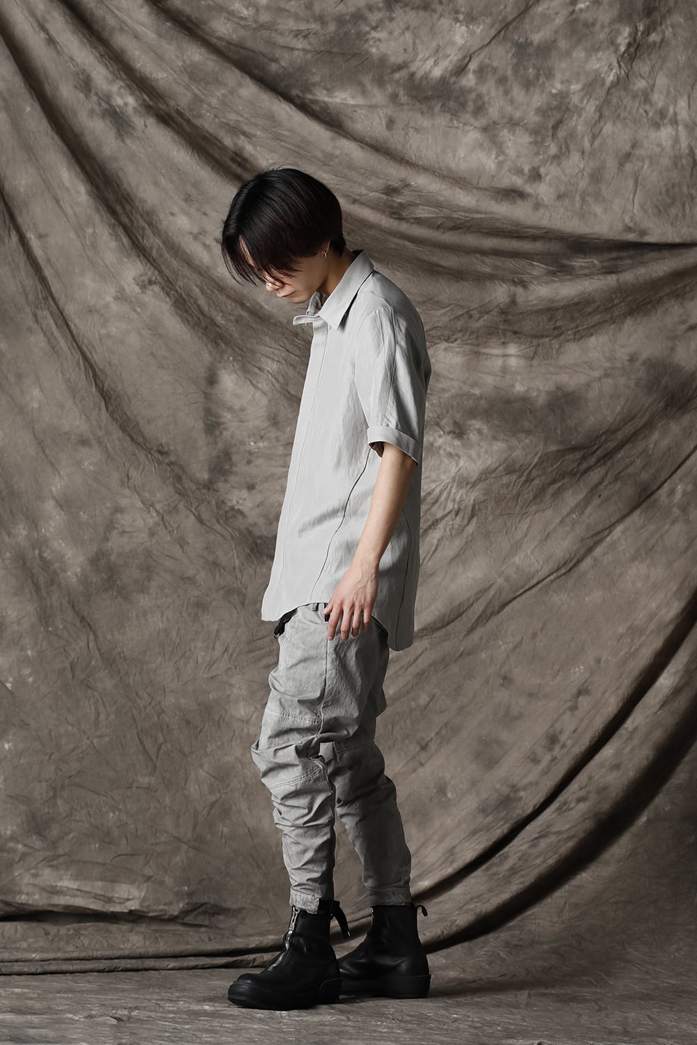 リネン×レーヨンハーフスリーブシャツ Dusty White