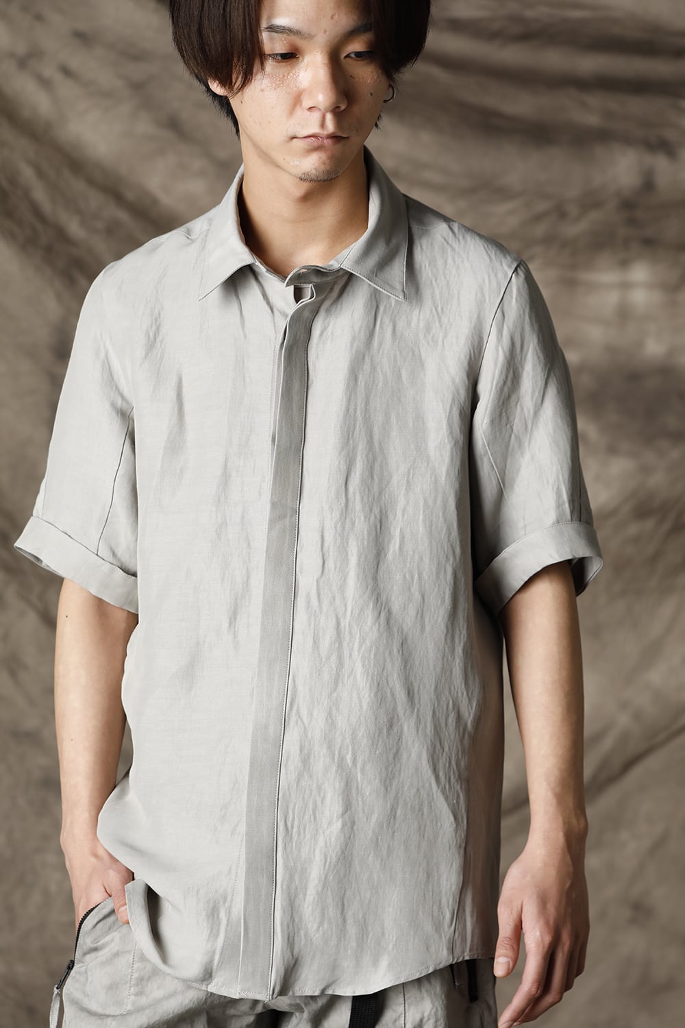 リネン×レーヨンハーフスリーブシャツ Dusty White