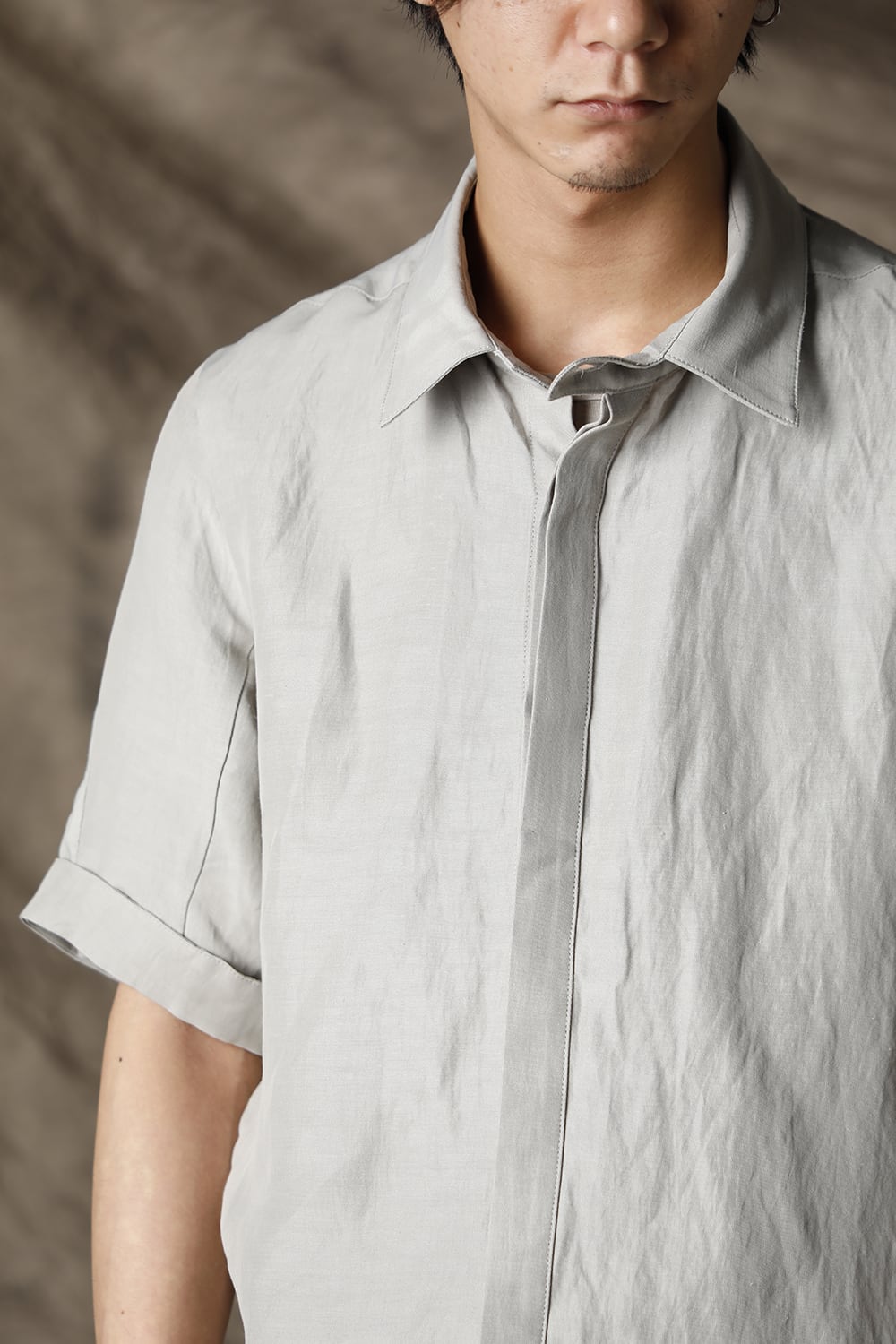 リネン×レーヨンハーフスリーブシャツ Dusty White