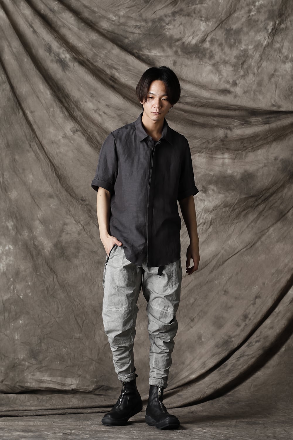 リネン×レーヨンハーフスリーブシャツ Charcoal