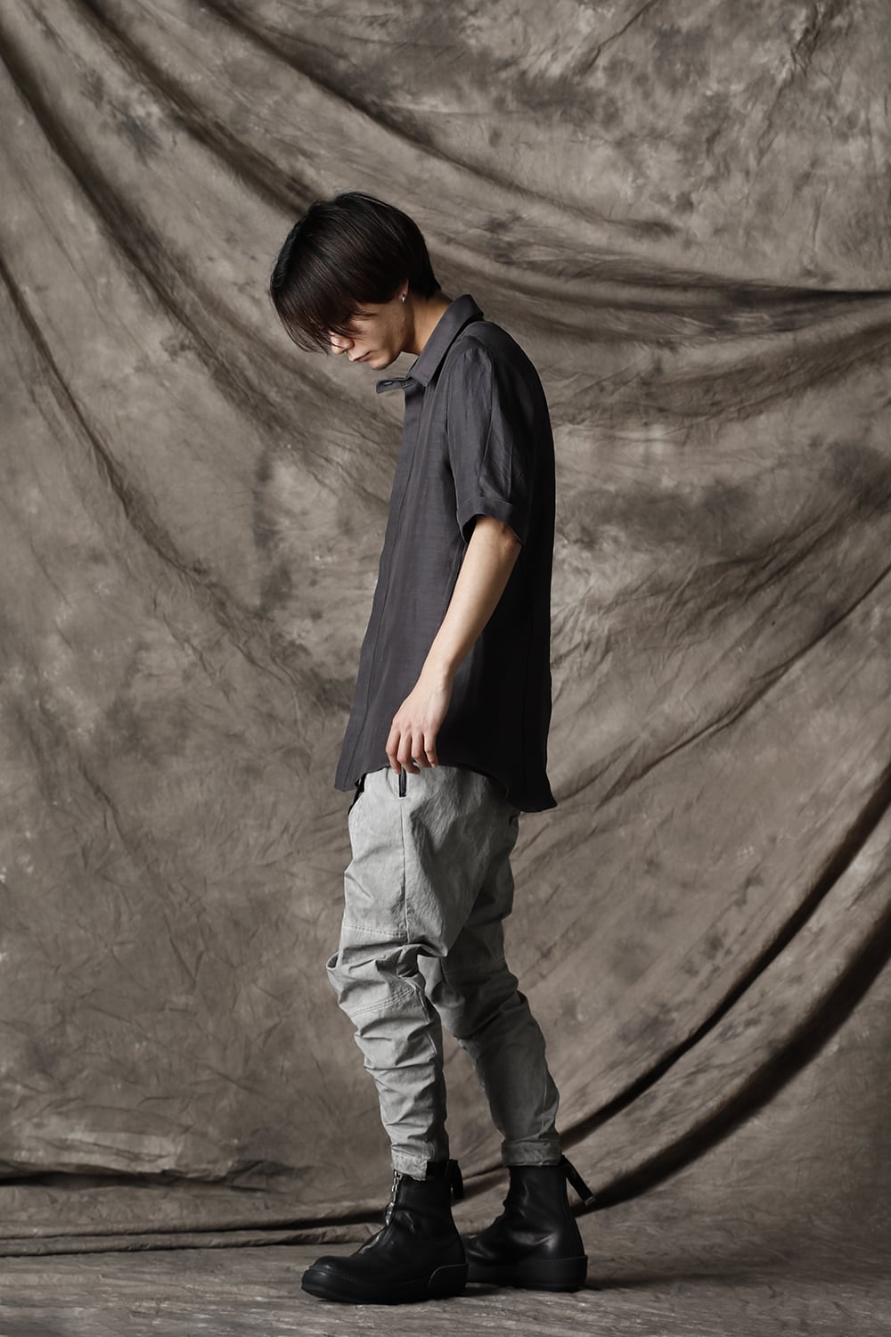 リネン×レーヨンハーフスリーブシャツ Charcoal