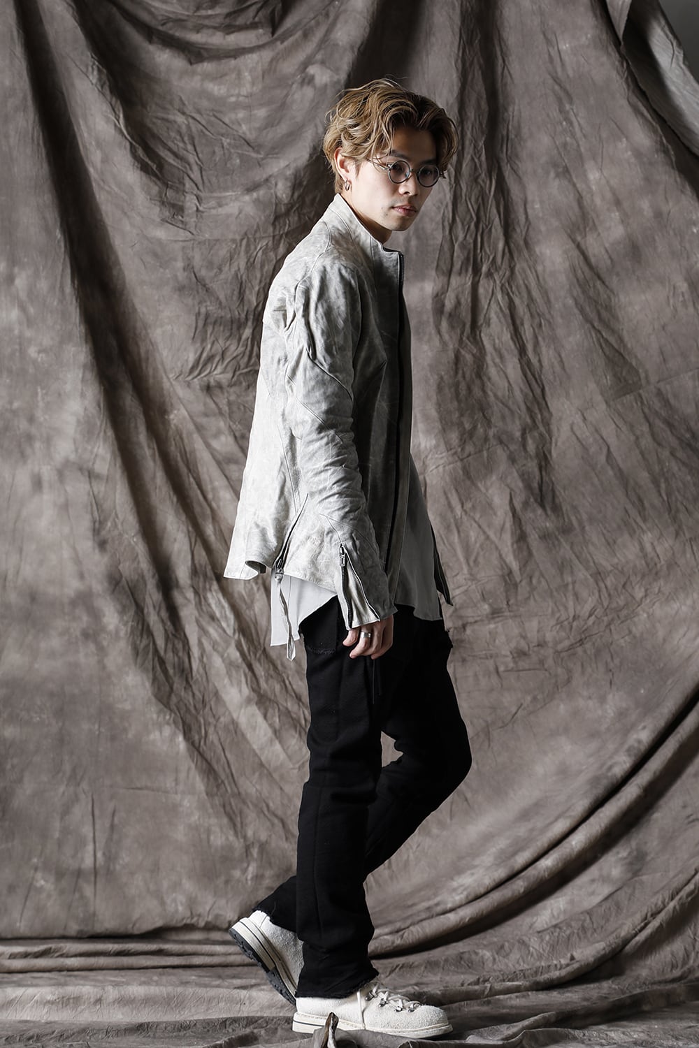 Limited Horse Leather High-Neck Jacket Concrete