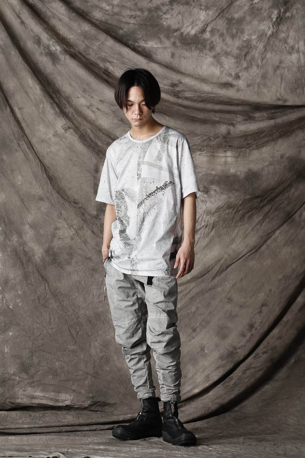 40天竺プリントハーフスリーブTシャツ Dusty White