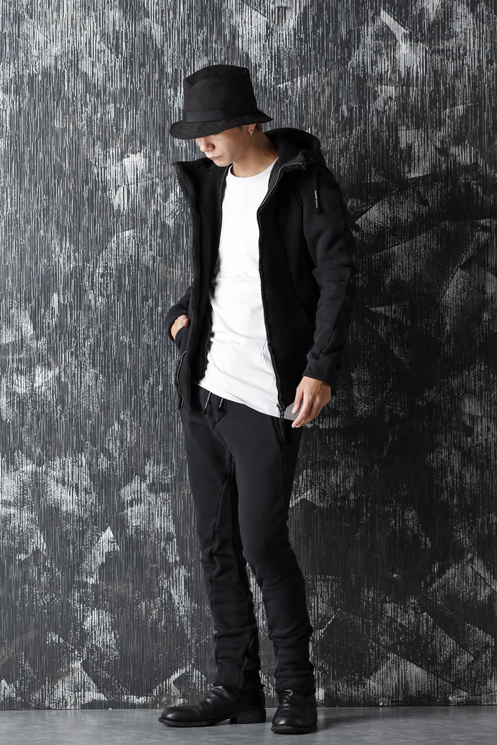 Hyper stretch Cotton jersey Hooded Jacket Black