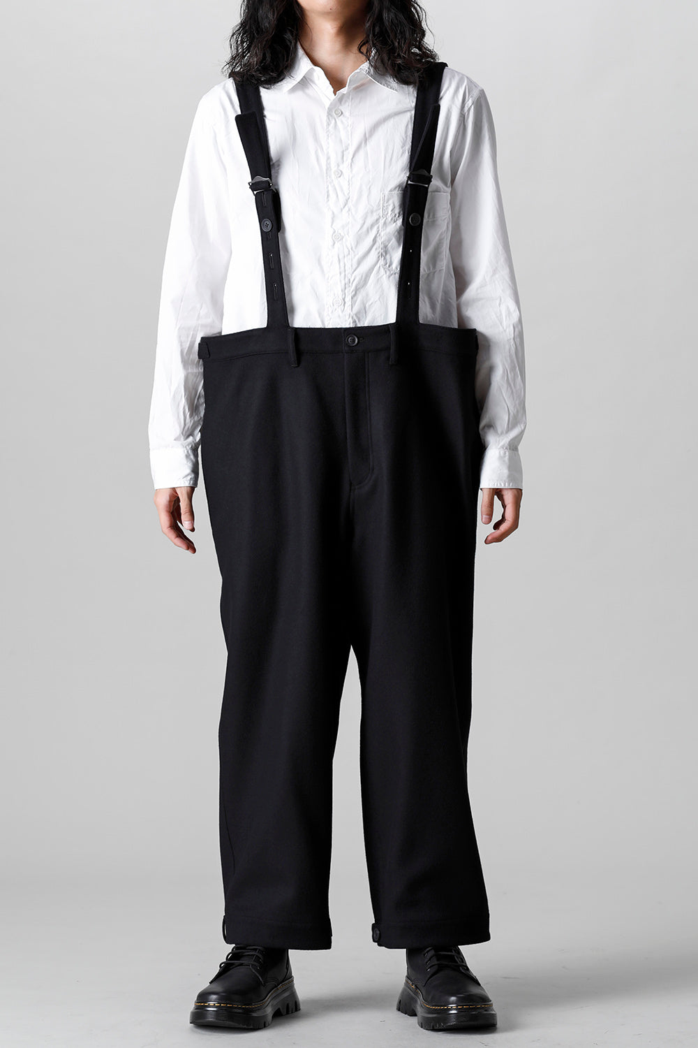 COMPRESSED MELTON FRINGE SUSPENDER PANTS