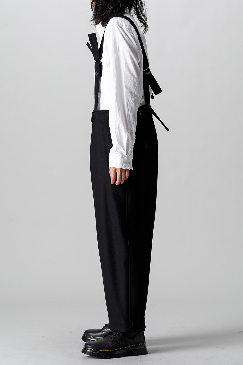 COMPRESSED MELTON FRINGE SUSPENDER PANTS