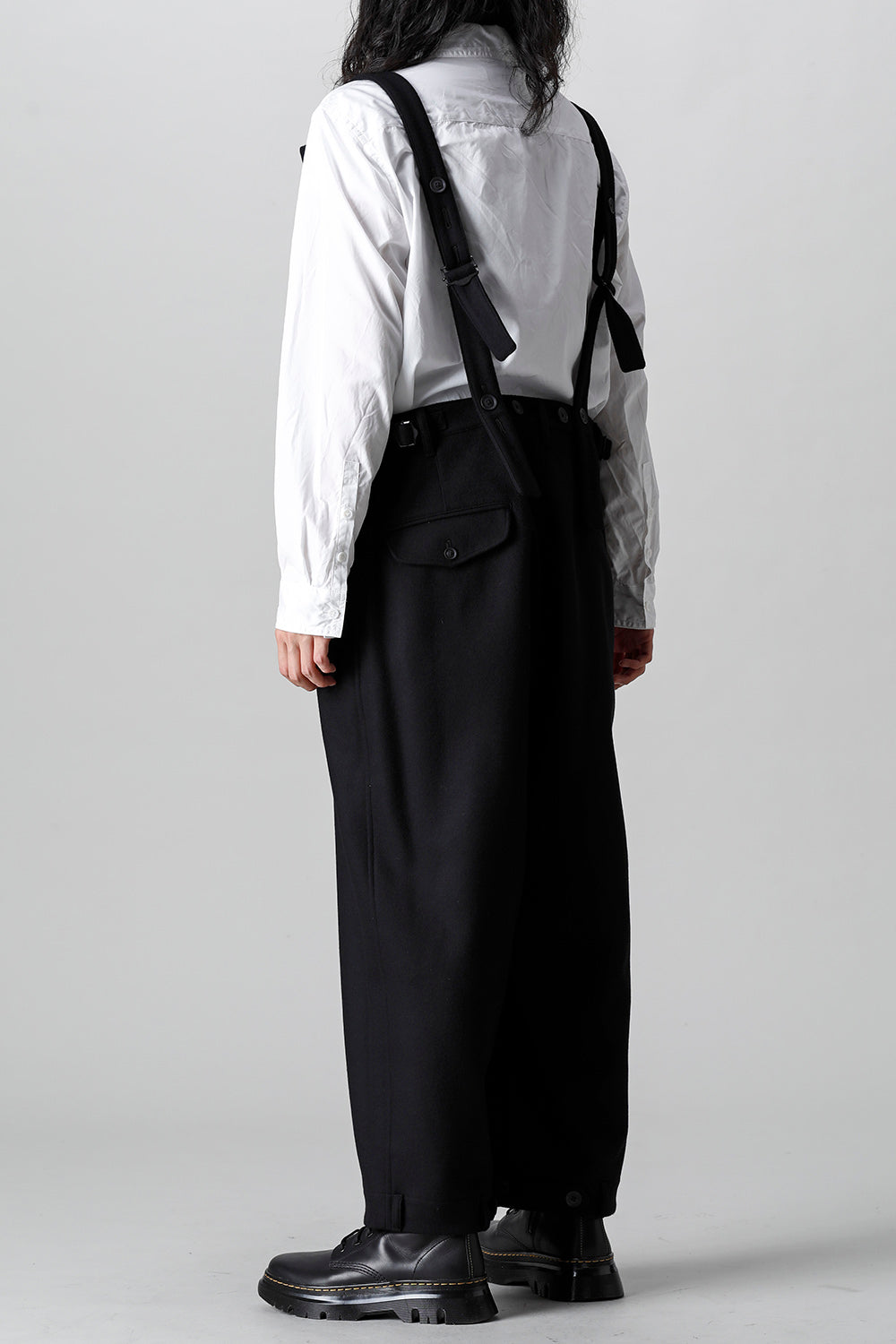 COMPRESSED MELTON FRINGE SUSPENDER PANTS