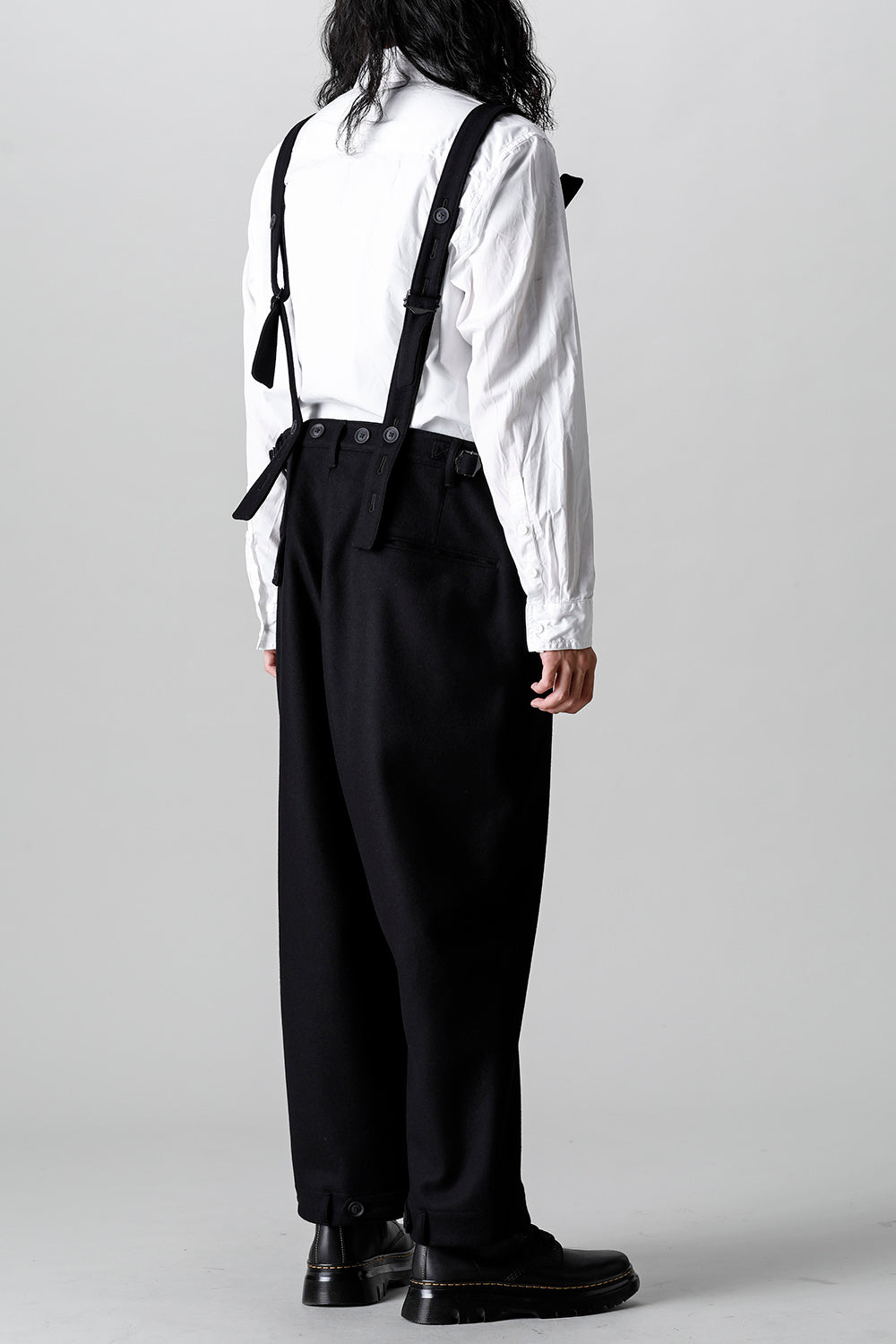 COMPRESSED MELTON FRINGE SUSPENDER PANTS