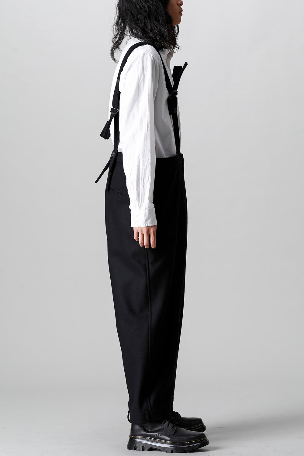 COMPRESSED MELTON FRINGE SUSPENDER PANTS