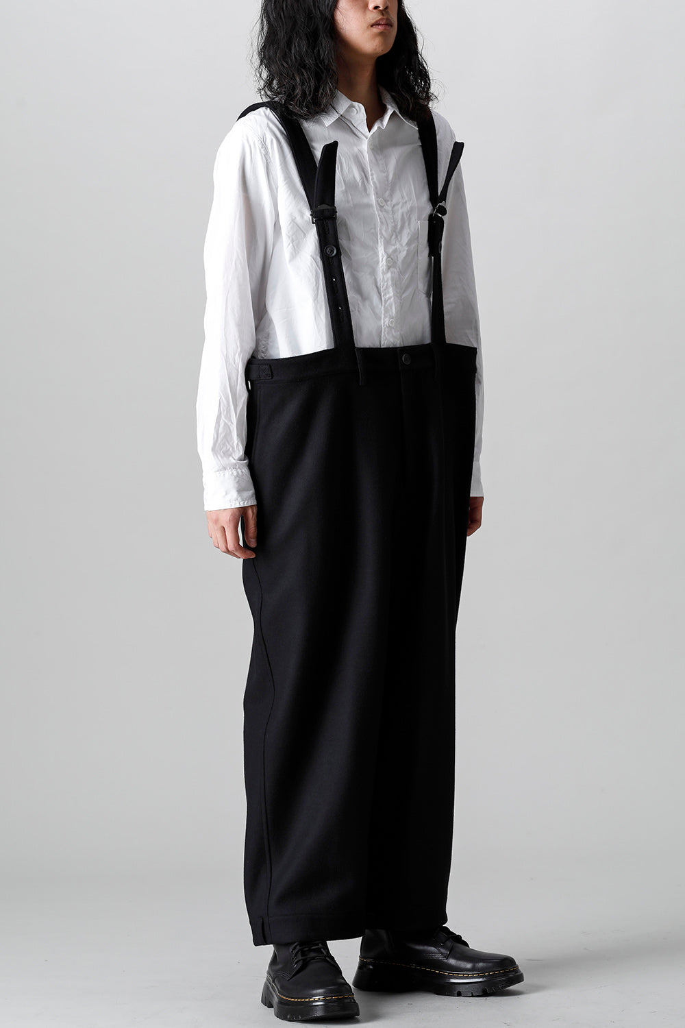 COMPRESSED MELTON FRINGE SUSPENDER PANTS