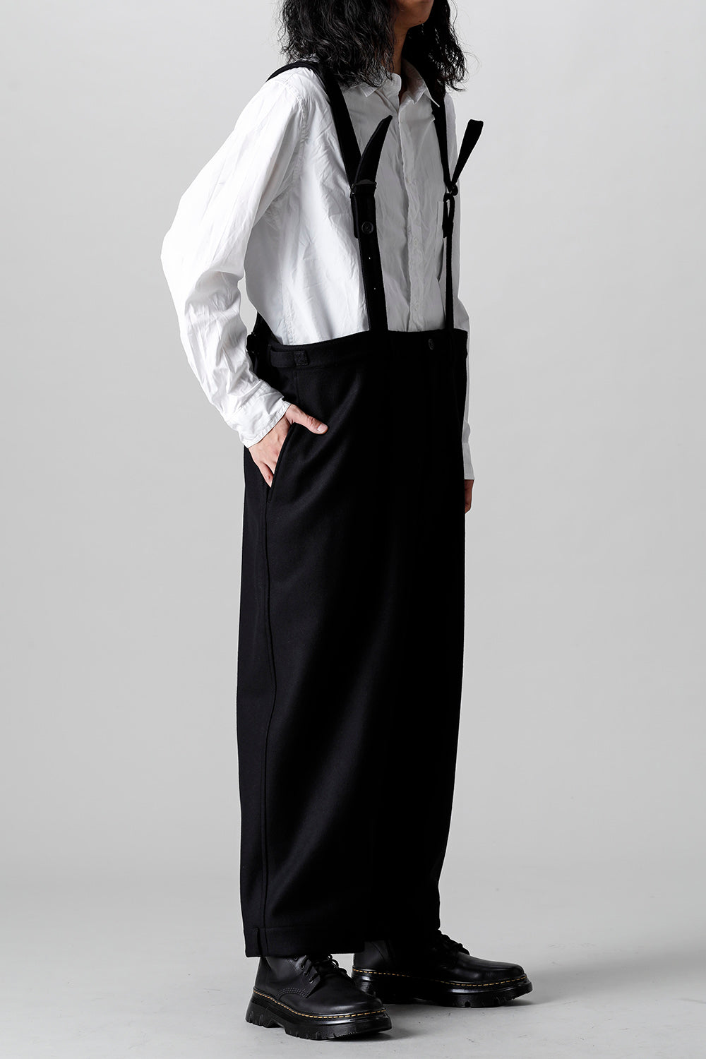 COMPRESSED MELTON FRINGE SUSPENDER PANTS