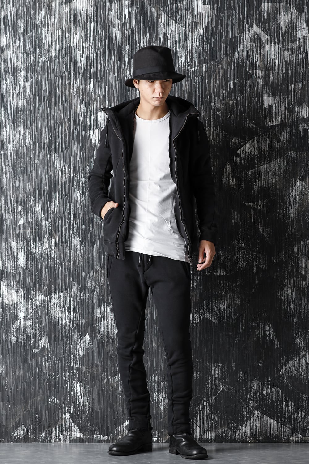 Hyper stretch Cotton jersey Hooded Jacket Black