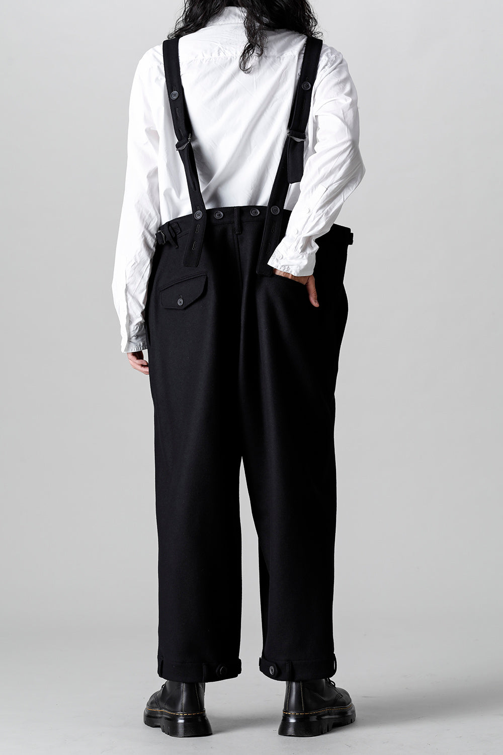 COMPRESSED MELTON FRINGE SUSPENDER PANTS