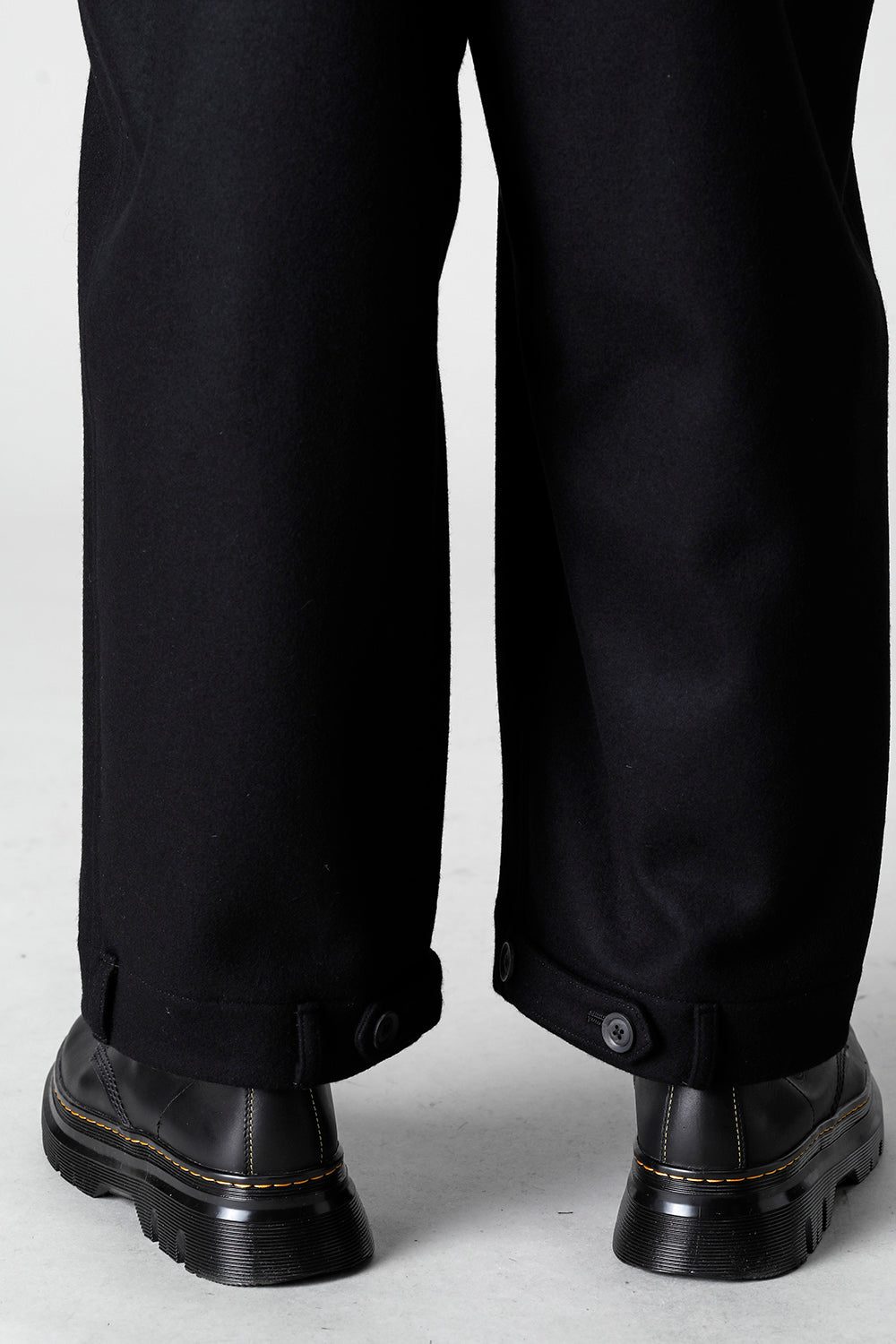 COMPRESSED MELTON FRINGE SUSPENDER PANTS