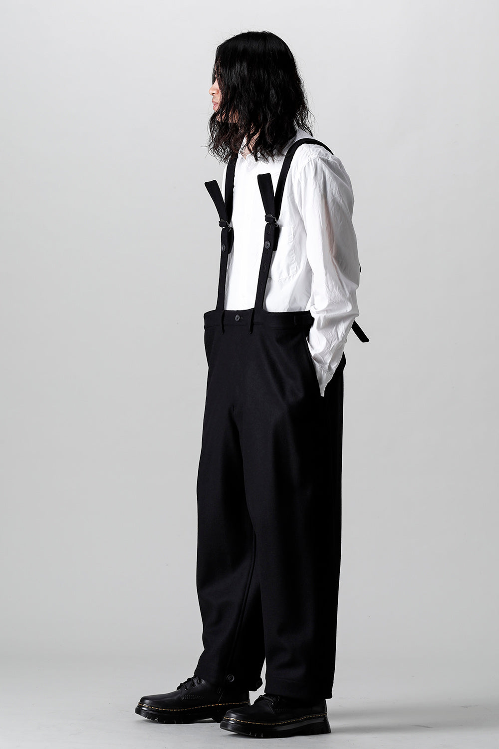 COMPRESSED MELTON FRINGE SUSPENDER PANTS