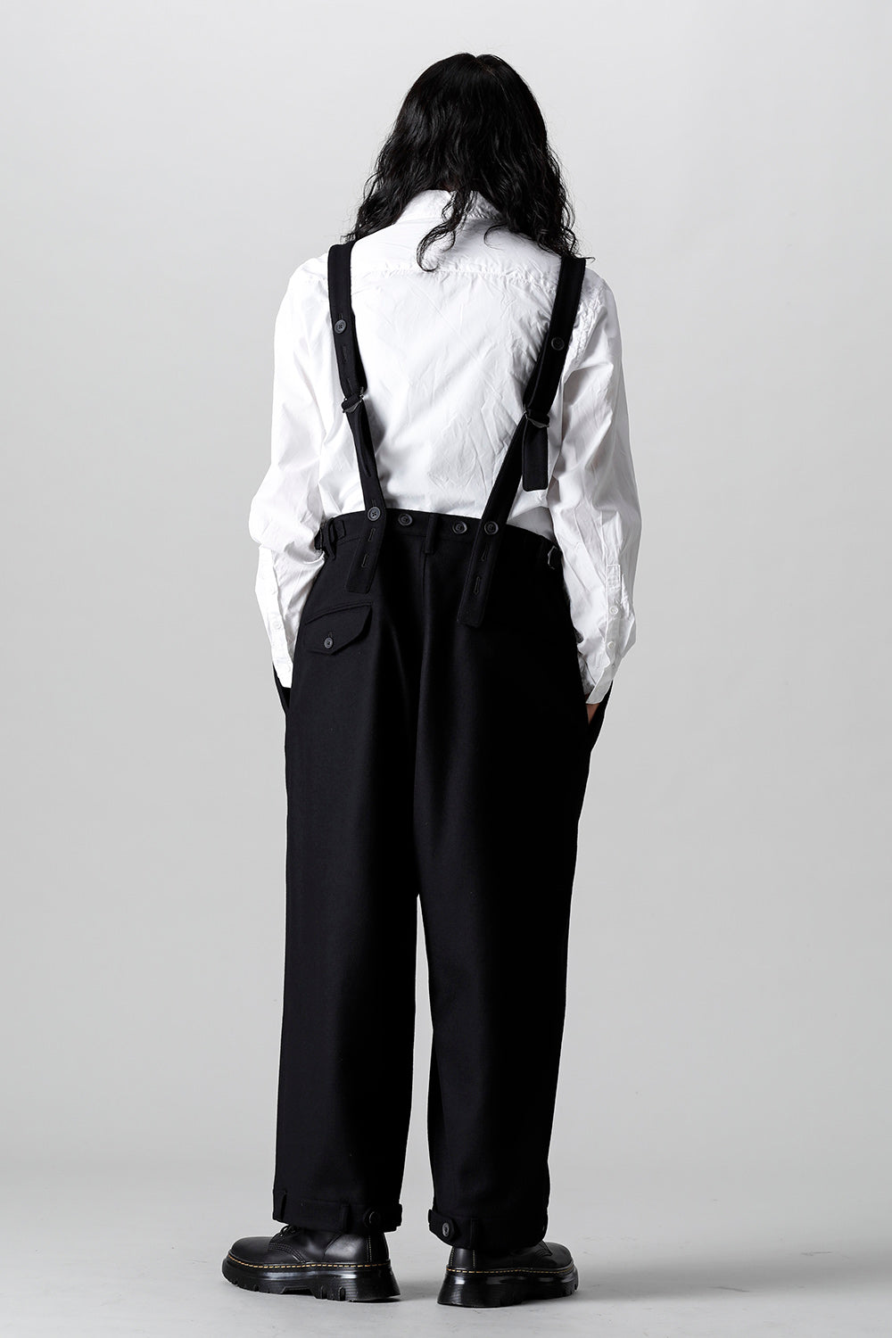 COMPRESSED MELTON FRINGE SUSPENDER PANTS