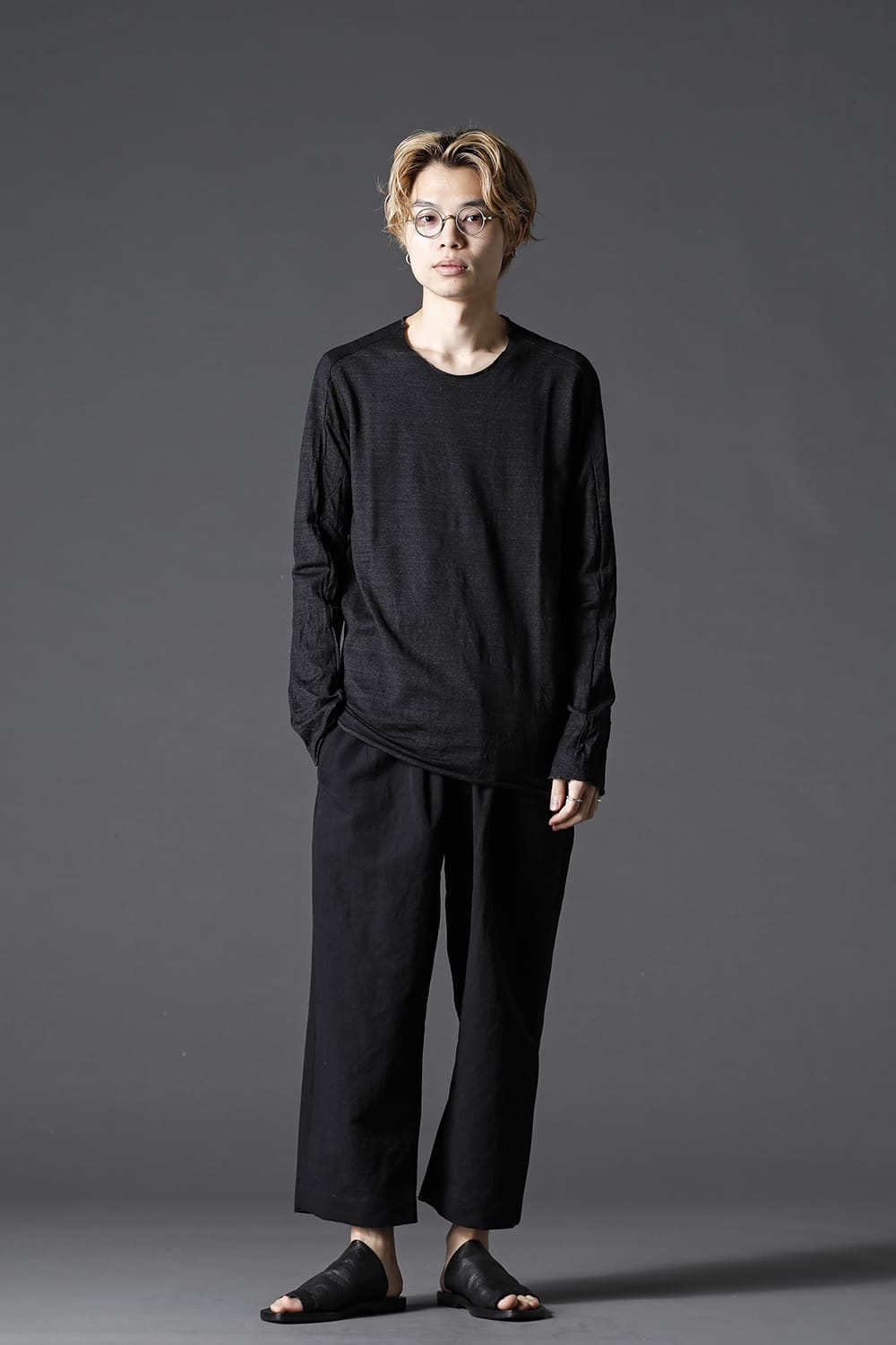 ライトウェイト コットン ジャージー ロング スリーブ カットソー インディゴ ブラック